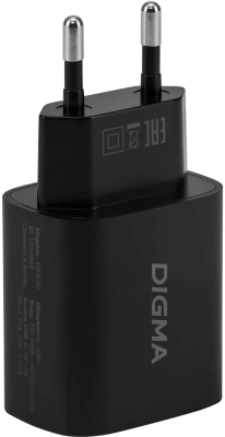 Сетевое зар./устр. Digma DGW2C 20W 3A (PD) USB-C универсальное черный (DGW2C0F010BK)