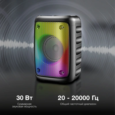 Колонка порт. Hyundai H-PS1006 черный 30W 1.0 BT 10м 1500mAh