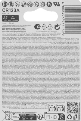 Батарея Varta Professional BL1 Lithium CR123A (1шт) блистер