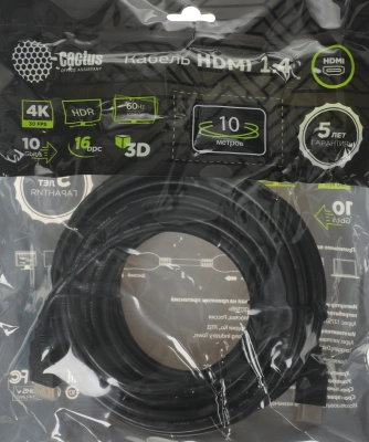 Кабель аудио-видео Cactus CS-HDMI.1.4-10 HDMI (m)/HDMI (m) 10м. позолоч.конт. черный