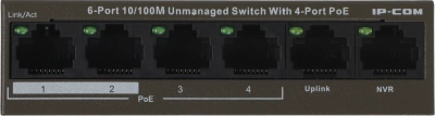 Коммутатор IP-Com F1106P-4-63W (L2) 6x100Мбит/с 4PoE 63W неуправляемый