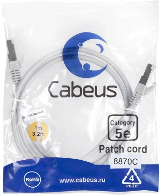Патч-корд Cabeus PC-FTP-RJ45-CAT.5E-1M-LSZH F/UTP RJ-45 вил.-вилка RJ-45 кат.5E 1м серый LSZH
