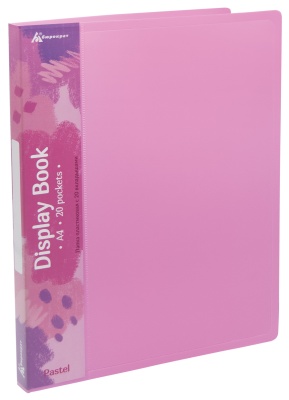 Папка с 20 прозр.вклад. Бюрократ Пастель PAST20PINK A4 пластик 0.5мм торц.карм с бум. встав розовый