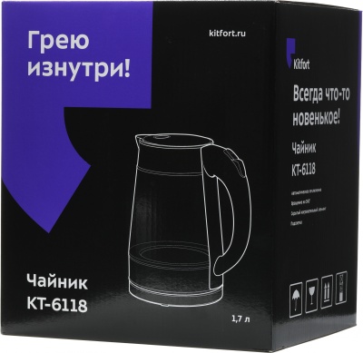 Чайник электрический Kitfort KT-6118 1.7л. 2200Вт серебристый корпус: стекло (КТ-6118)