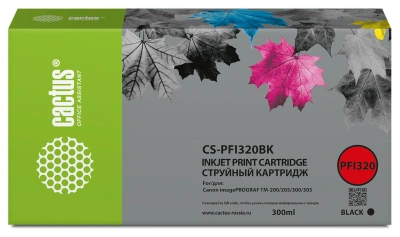Картридж струйный Cactus CS-PFI320BK PFI-320 BK черный пигментный (300мл) для Canon imagePROGRAF TM-200/TM-205/TM-300/TM-305/TM-350 с чипом