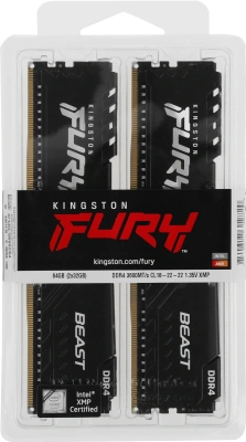 Память DDR4 2x32GB 3600MHz Kingston KF436C18BBK2/64 Fury Beast Black RTL Gaming PC4-28800 CL18 DIMM UDIMM 288-pin 1.35В dual rank с радиатором Ret