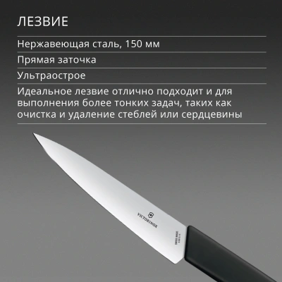 Нож кухонный Victorinox Swiss Modern (6.9013.15B) стальной разделочный лезв.150мм прямая заточка черный блистер