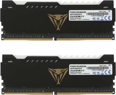 Память DDR4 2x8GB 3600MHz Patriot PVSR416G360C0K Viper Steel RGB RTL Gaming PC4-28800 CL20 DIMM UDIMM 288-pin 1.35В dual rank с радиатором Ret