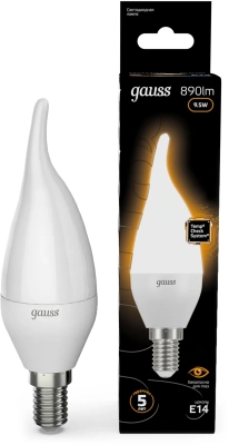 Лампа светодиодная Gauss 9.5Вт цок.:E14 свеча 220B св.свеч.бел.теп. (упак.:10шт) (104101110)