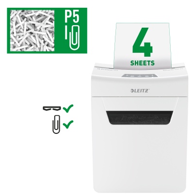 Шредер Leitz IQ Protect Premium 4M белый (секр.P-5) фрагменты 4лист. 14лтр. скрепки скобы
