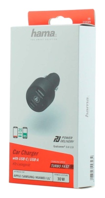 Автомобильное зар./устр. Hama H-210589 PD+QC черный (00210589)