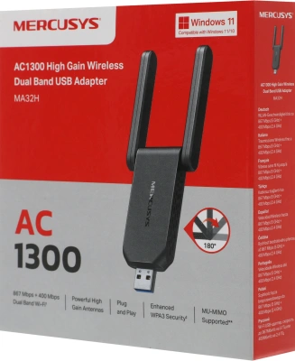 Сетевой адаптер Wi-Fi Mercusys MA32H AC1300 USB 3.0 (ант.внеш.несъем.) 2ант.