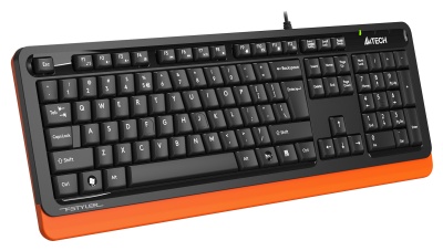 Клавиатура A4Tech FKS10 черный/оранжевый USB (подставка для запястий) (FKS10 ORANGE) кабель 1.5м