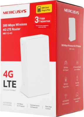 Роутер беспроводной Mercusys MB112-4G N300 10/100BASE-TX/3G/4G cat. 4 белый