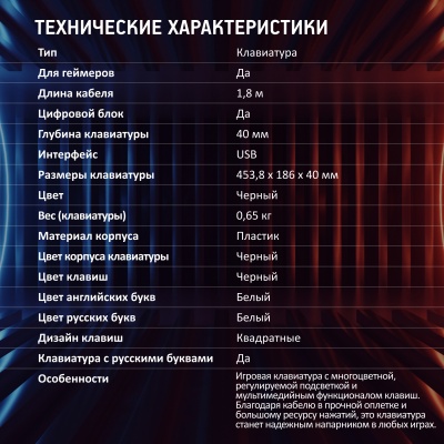 Клавиатура Оклик 757G HW2 черный USB for gamer (1790295) кабель 1.8м