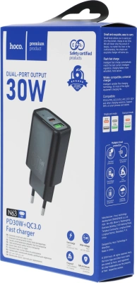Сетевое зар./устр. Hoco Gentle PD30W+QC3.0 30W 3A (PD+QC) USB/USB Type-C универсальное черный (44358)