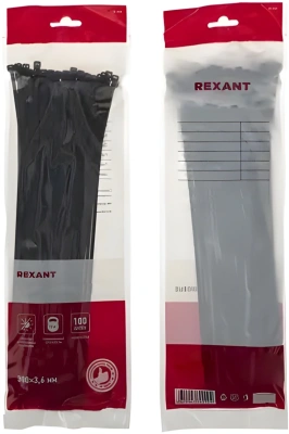 Стяжка пластиковая Rexant 07-0301 300x3.6мм (упак:100шт) нейлон внешний (-30/+80) черный
