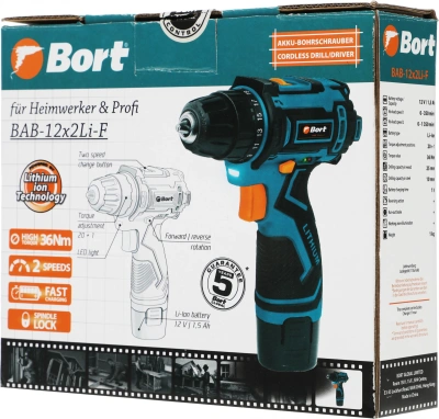 Дрель-шуруповерт Bort BAB-12x2Li-F аккум. патрон:быстрозажимной (93413083)