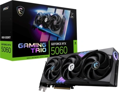 Видеокарта MSI PCI-E 5.0 RTX 5060 8G GAMING TRIO NVIDIA GeForce RTX 5060 8Gb 128bit GDDR7 2497/28000 HDMIx1 DPx3 HDCP Ret