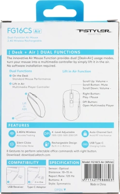Мышь A4Tech Fstyler FG16CS Air белый оптическая 2000dpi silent беспров. USB для ноутбука 4but (FG16CS AIR WHITE)