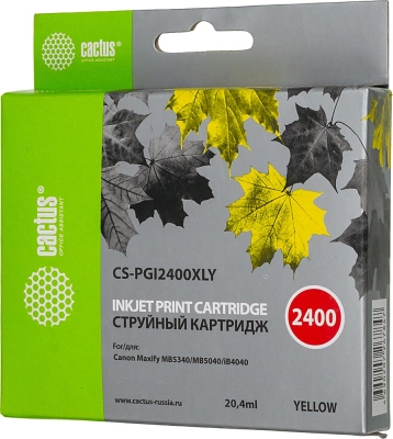 Картридж струйный Cactus CS-PGI2400XLY PGI-2400XLY желт.пигм. (20.4мл) для Canon MAXIFY iB4040/ МВ5040/ МВ5340 с чипом