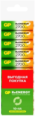 Аккумулятор GP 270AAHCRGY-CRB10 AA NiMH 2700mAh (10шт) спайка