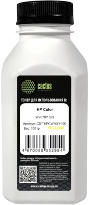Тонер Cactus CS-THPCWHUY-100 желтый флакон 100гр. для принтера HP Color W2070/1/2/3