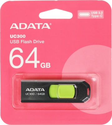Флеш Диск A-Data 64Gb Type-C UC300 ACHO-UC300-64G-RBK/GN USB3.2 черный/зеленый