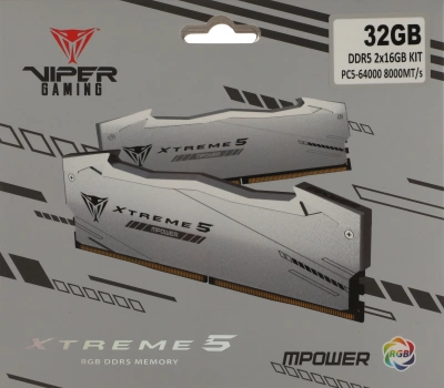 Память DDR5 2x16GB 8000MHz Patriot PVXR532G80C38KM Viper Xtreme 5 RGB RTL Gaming PC5-64000 CL38 DIMM UDIMM 288-pin 1.45В с радиатором Ret