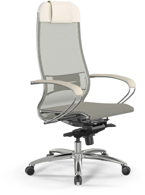 Кресло Метта Samurai S-1 молочный сиденье молочный сетка с подголов. крестов. алюминий хром