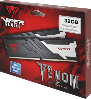 Память DDR5 2x16GB 6600MHz Patriot PVV532G660C34K Viper Venom RTL Gaming PC5-52800 CL34 DIMM UDIMM 288-pin 1.4В kit с радиатором Ret