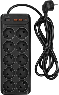 Сетевой фильтр Powercom SP-10 USB2A1СB 1.8м 1.8м (10 розеток) черный (коробка)