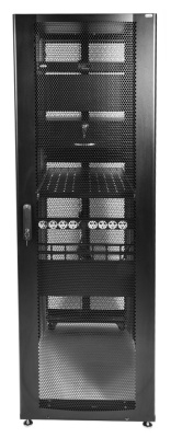 Шкаф серверный ЦМО (ШТК-СП-42.6.10-48АА-9005) напольный 42U 600x990мм пер.дв.перфор. 2 бок.пан. задн.дв.перфор.2-хст. направл.под закл.гайки 1350кг черный 683мм 141кг 120град. 1950мм IP20 сталь
