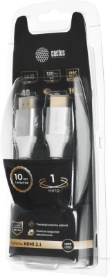 Кабель аудио-видео Cactus CS-HDMI.2.1-1 HDMI (m)/HDMI (m) 1м. позолоч.конт. серебристый