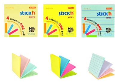 Блок самоклеящийся бумажный Stick`n Magic 21577 76x76мм 100лист. 70г/м2 пастель 4цв.в упак. в линейку частично