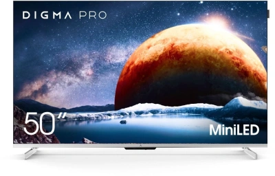 Телевизор QLED Digma Pro 50" Mini LED 50Q Google TV Frameless серебристый/серебристый 4K Ultra HD 144Hz MEMC DVB-T DVB-T2 DVB-C DVB-S DVB-S2 USB WiFi Smart TV