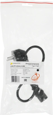 Шнур питания Lanmaster LAN-PP13/SHA-0.5-BK C13-Schuko проводник.:3x0.75мм2 0.5м 220В 10А черный