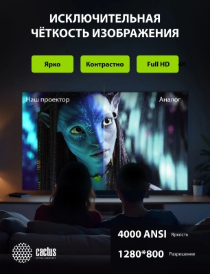 Проектор Cactus Bright CS-V3.WT 3LCD 64000Lm LS 4000Lm ANSI (1280x800) 30000:1 ресурс лампы:10000часов 1xUSB typeA 1xUSB typeB 2xHDMI 4кг