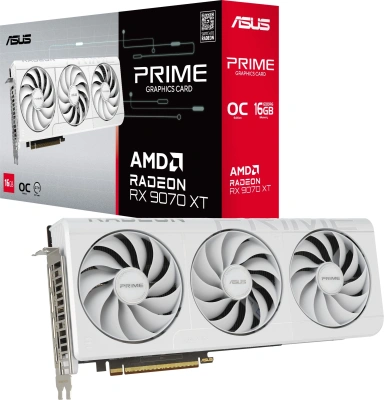 Видеокарта Asus PCI-E 5.0 PRIME-RX9070XT-O16GWHITE AMD Radeon RX 9070XT 16Gb 256bit GDDR6 2460/20000 HDMIx1 DPx3 HDCP Ret