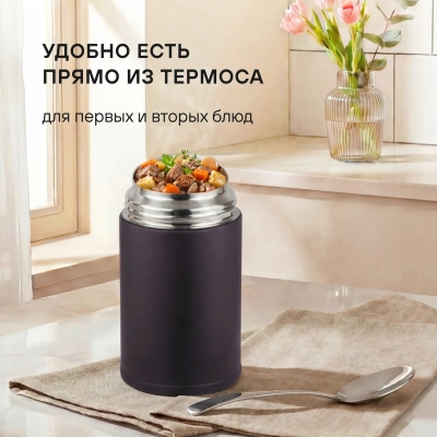 Термос для еды Rondell Tierno RDS-1661 0.7л. бордовый с чехлом картонная коробка