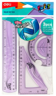 Набор для чертежей Deli EH22 корпус ассорти пластик в компл.:линейка 20см/транспортир/угольник