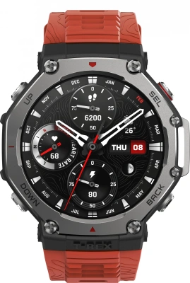 Смарт-часы Amazfit T-Rex 3 A2323 48.5мм 1.5" AMOLED корп.темно-серый рем.красный разм.брасл.:145-210мм (6970100374940)