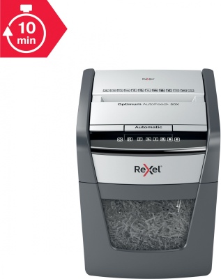 Шредер Rexel Optimum AutoFeed 50X черный с автоподачей (секр.P-4) фрагменты 50лист. 20лтр. скрепки скобы пл.карты