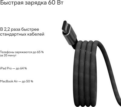 Кабель Magssory CBL001 USB Type-C (m)-USB Type-C (m) 1.2м черный коробка