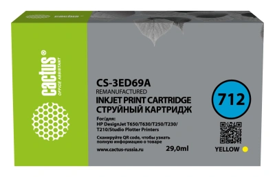 Картридж струйный Cactus CS-3ED69A 712 желтый (29мл) для HP DJ T230/T630/T650 с чипом