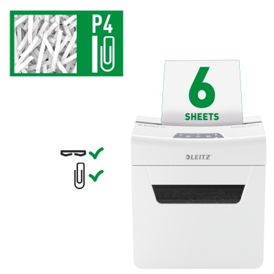 Шредер Leitz IQ Protect Premium 6X белый (секр.P-4) фрагменты 6лист. 10лтр. скрепки скобы