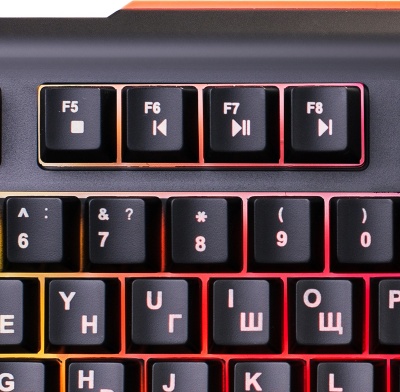 Клавиатура Оклик 717G BLACK DEATH черный/оранжевый USB Multimedia for gamer LED (476395) кабель 1.5м