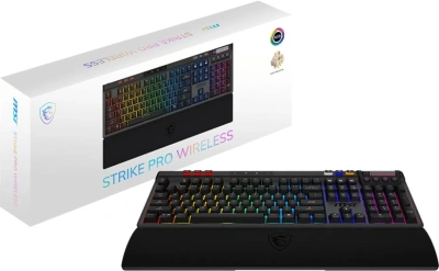 Клавиатура MSI STRIKE Pro W Silent механическая серый/черный USB беспроводная BT/Radio Multimedia for gamer LED (подставка для запястий) (S11-43RU210-CLA) кабель 2м