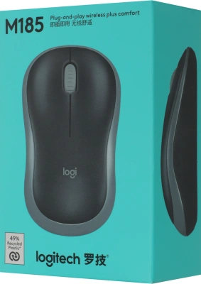 Мышь Logitech M185 черный/синий оптическая 1000dpi беспров. USB для ноутбука 2but (910-002632)