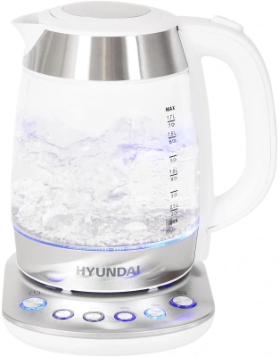 Чайник электрический Hyundai HYK-G4033 1.7л. 2200Вт белый/серебристый корпус: стекло